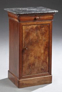 Appraisal: Louis Philippe Carved Walnut Marble Top Nightstand Louis Philippe Carved