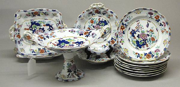 Appraisal: A Minton ironstone transfer printed and hand-colored dessert service in