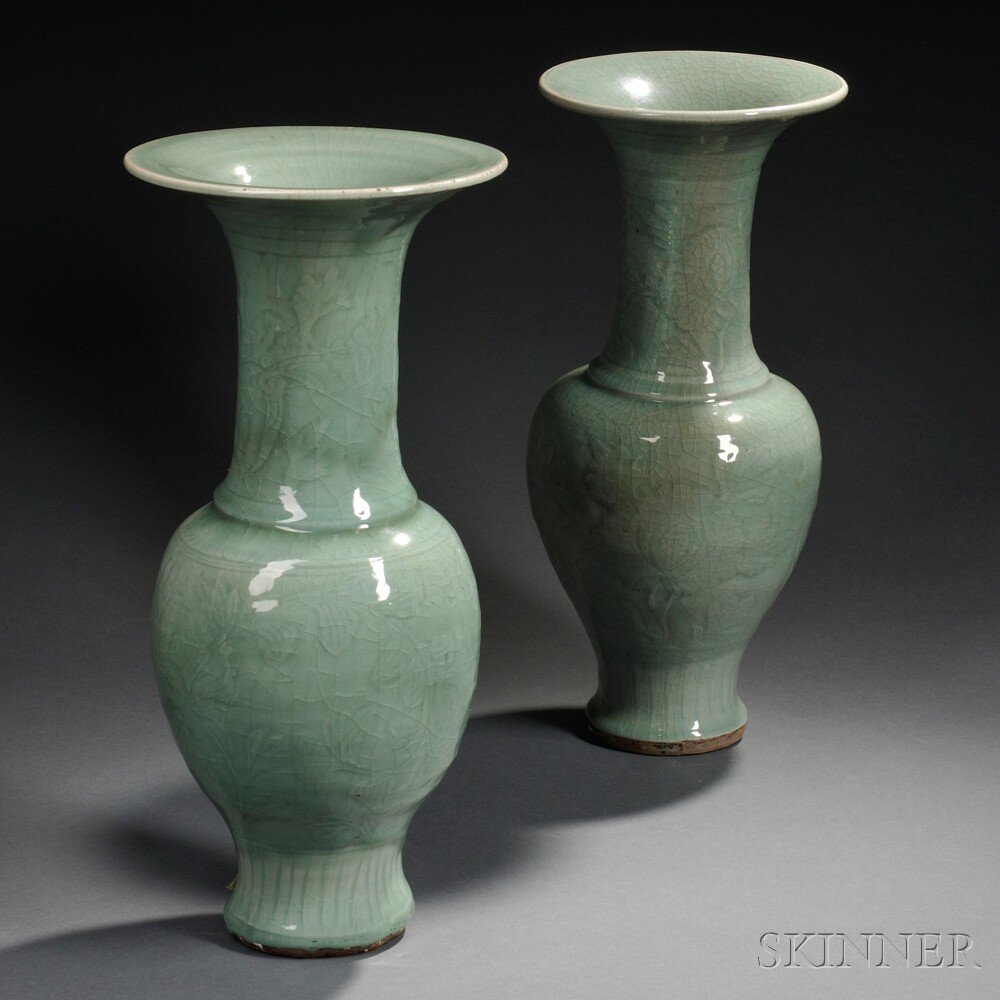 Appraisal: Two Celadon Vases China th th century near pair of