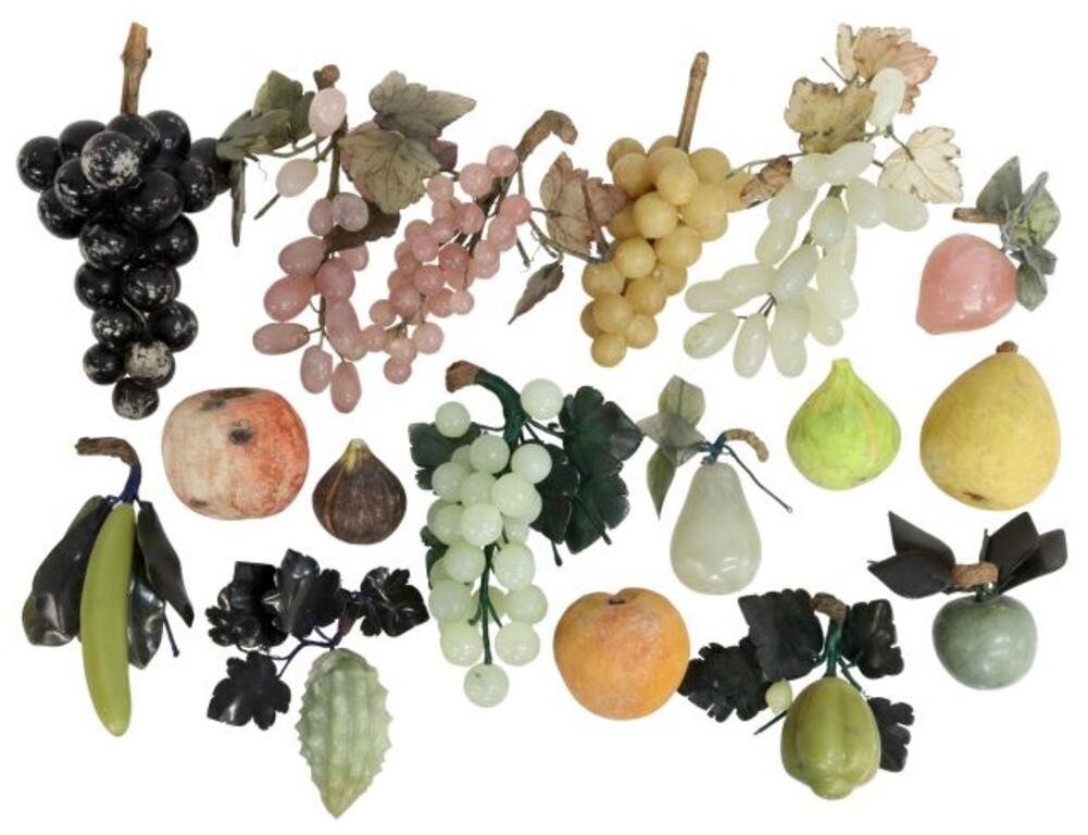 Appraisal: lot of Collection of alabaster and hardstone fruits including grape