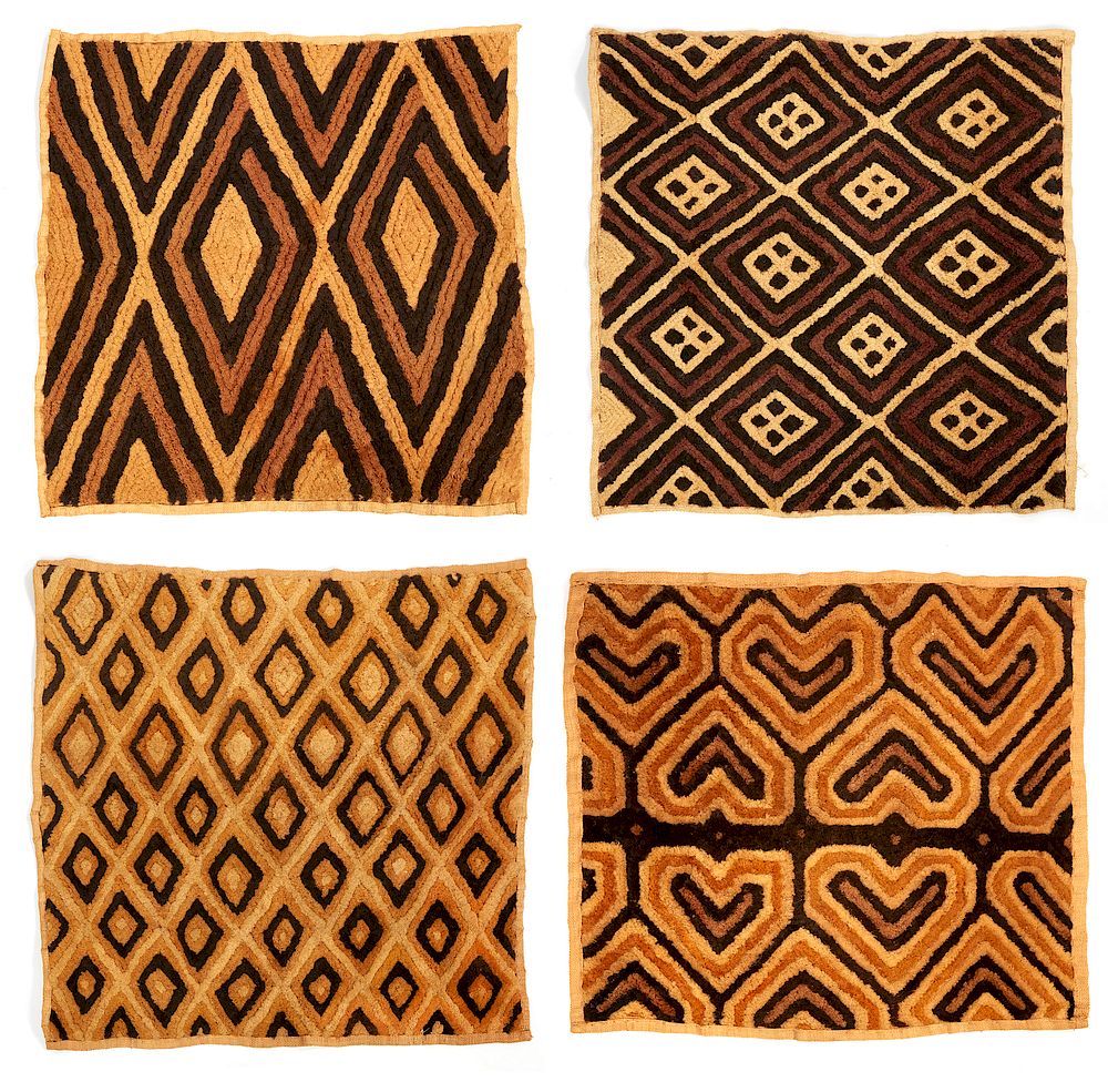 Appraisal: Four Kuba DRC Zaire Raffia Cloth Panels Four Kuba DRC