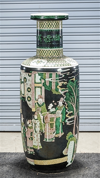 Appraisal: Tall Chinese famille verte porcelain rouleau vase with scenes of