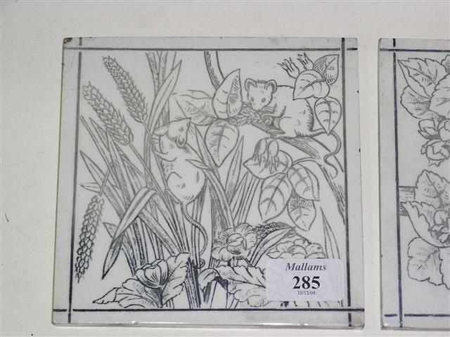 Appraisal: FIVE MINTON HOLLINS TILES white images of field mice on