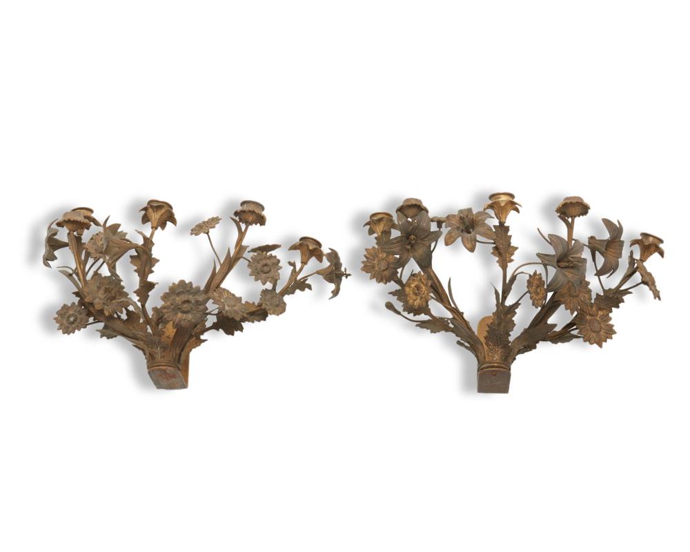 Appraisal: A pair of gilt-bronze floral wall sconces Late th early