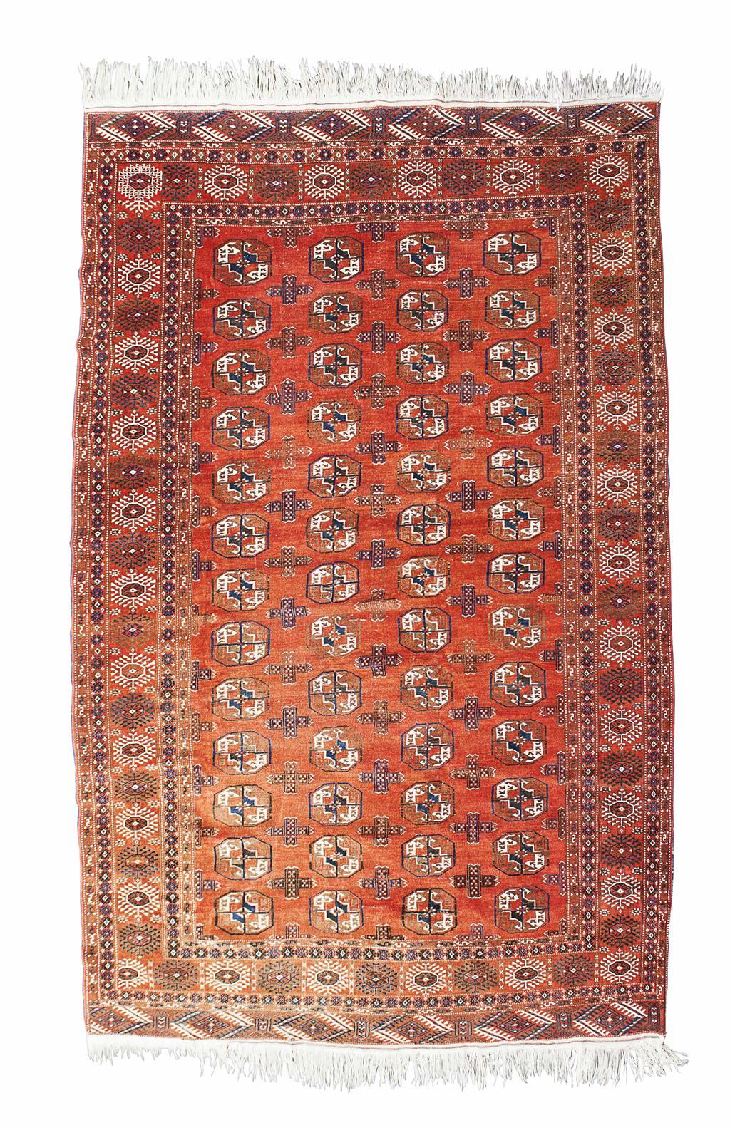 Appraisal: TEKKE CARPET TURKMENISTAN MID TH CENTURY the red field with