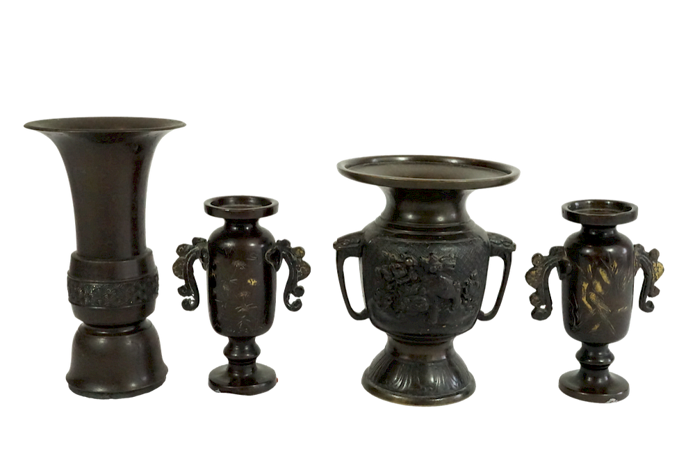 Appraisal: Four Asian Bronze Vases Lot Four Asian Bronze Vases Large