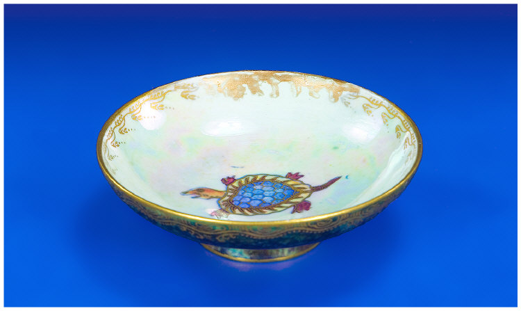 Appraisal: Small Turtle Lustre Footed Bowl On Pearly green ground with