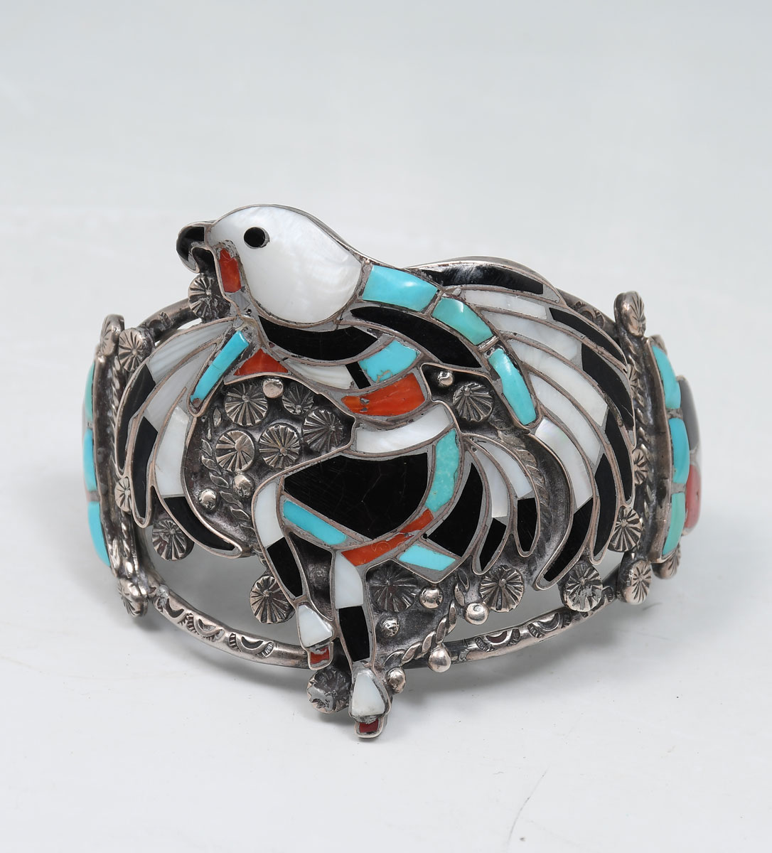 Appraisal: VINTAGE ZUNI INLAY EAGLE DANCER BRACELET BY J LUCIO Native