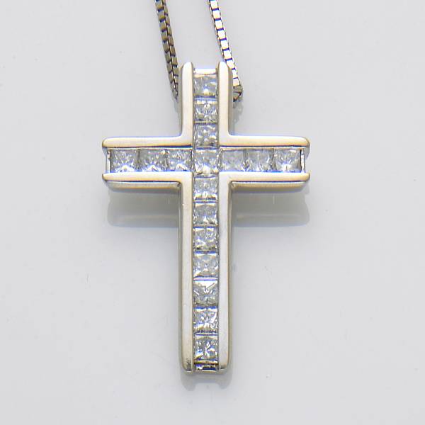 Appraisal: A diamond and k white gold cross pendant with chain