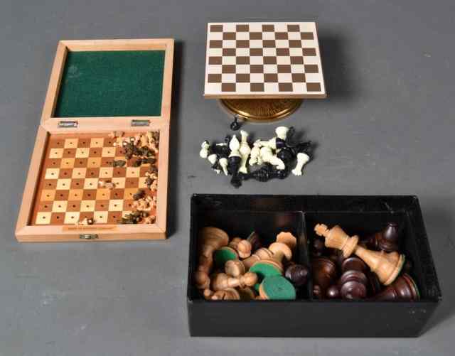 Appraisal: Boxes of Traveling Chess ArticlesTo include a small magnetic chess