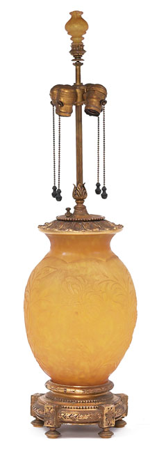 Appraisal: Steuben lamp acid cut glass original carved and gold leaf