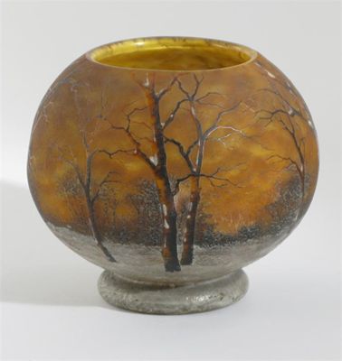 Appraisal: A good Daum winter landscape enamelled glass vase ovoid form