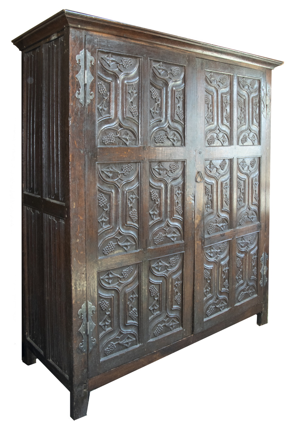 Appraisal: TH C GOTHIC ENGLISH OAK LINEN PRESS Two Door over