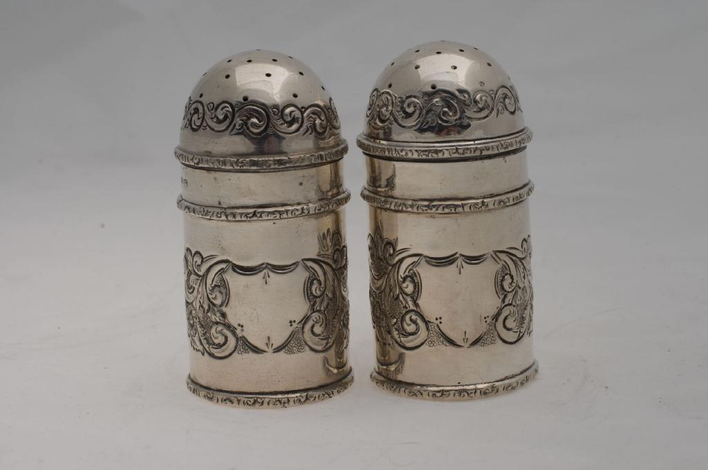 Appraisal: PAIR OF LATE VICTORIAN SILVER PEPPERETTES BIRMINGHAM each of cylindrical