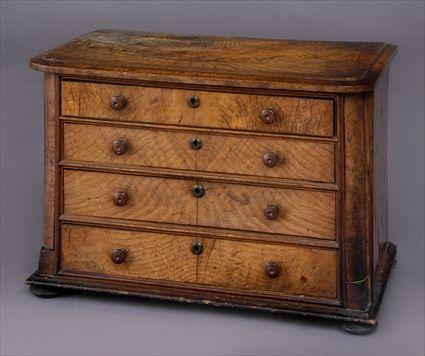 Appraisal: VICTORIAN POLLARD OAK MINIATURE CHEST OF DRAWERS The molded top