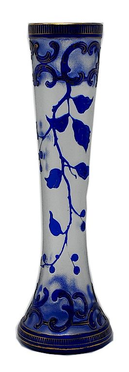 Appraisal: Art Glass Gold Enameled Blue Cameo Vase Blue Art Glass