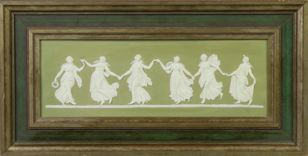 Appraisal: Wedgewood Plaque w Classical Figures th cent Inscribed on reverse