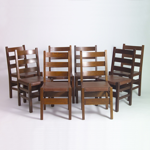 Appraisal: GUSTAV STICKLEY Eight dining chairs no with three horizontal back