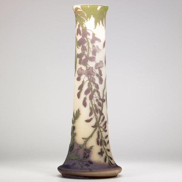 Appraisal: GALLE Massive four-layer cameo glass floor vase with wisteria vines