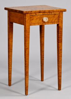 Appraisal: Tiger Maple One Drawer Stand Hepplewhite stand with Bird's Eye