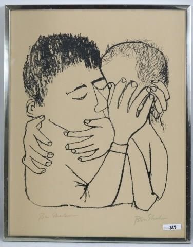 Appraisal: BEN SHAHN - BLACK AND WHITE LITHOGRAPHDEPICTING A KISSING COUPLE