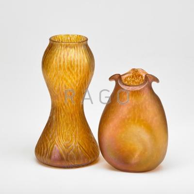 Appraisal: RINDSKOPF Attr ETC Two glass vases Austria s amber corrugated