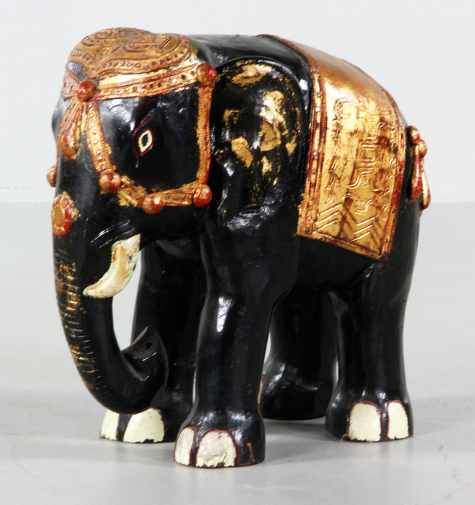 Appraisal: - th C Carved and Painted Elephant th carved gilt