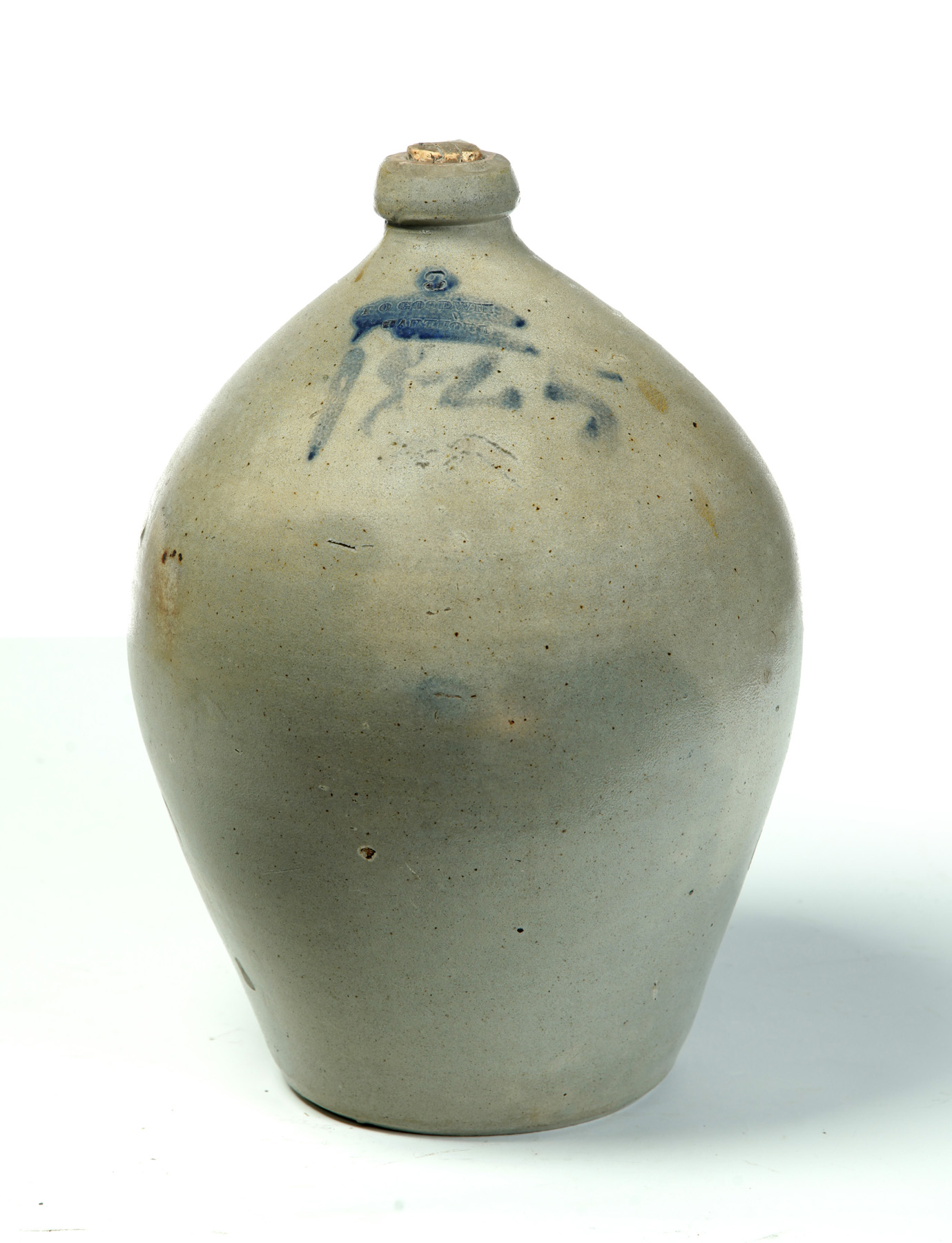 Appraisal: AMERICAN STONEWARE JUG First half- th century Ovoid with strap