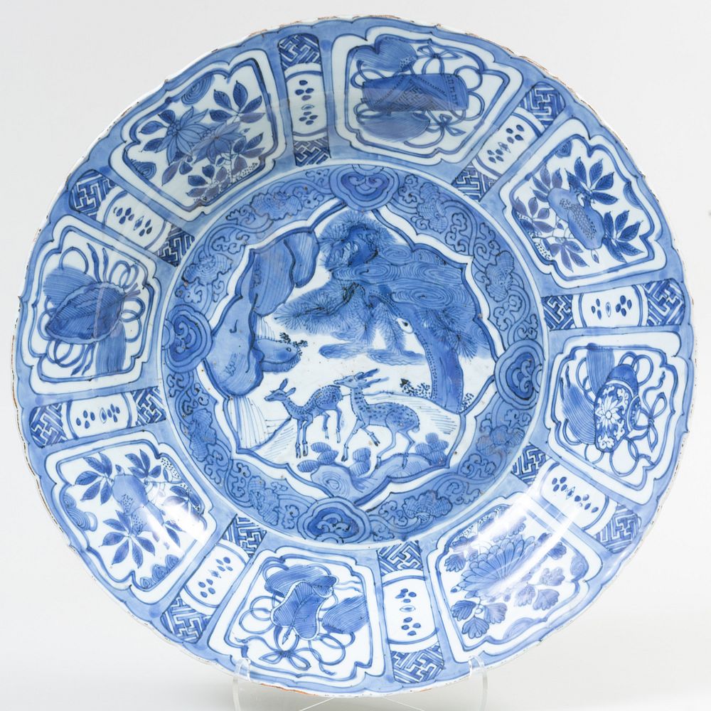 Appraisal: Chinese Blue and White Porcelain Charger Decorated with Deer in