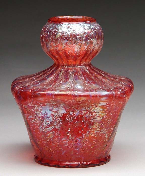 Appraisal: LOETZ VASE Beautiful red Loetz vase has squared shoulder and