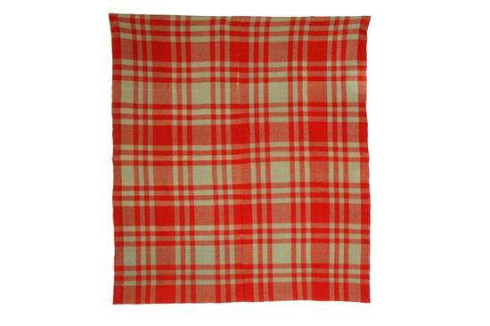 Appraisal: EARLY TWILL BLANKET Handwoven wool blanket center seam in red