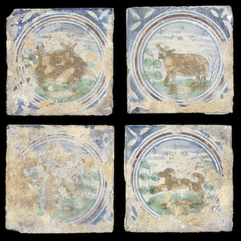 Appraisal: Four London Delftware paving tiles circa - Possibly Aldgate pothouse