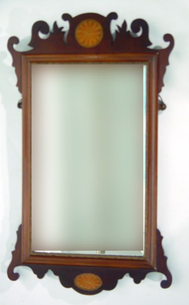 Appraisal: th Century mahogany framed mirror with inlaid panels cm x