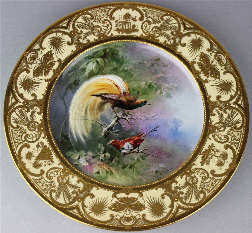 Appraisal: BERLIN BUFF GROUND ORNITHOLOGICAL CABINET PLATE blue scepter mark decorator's