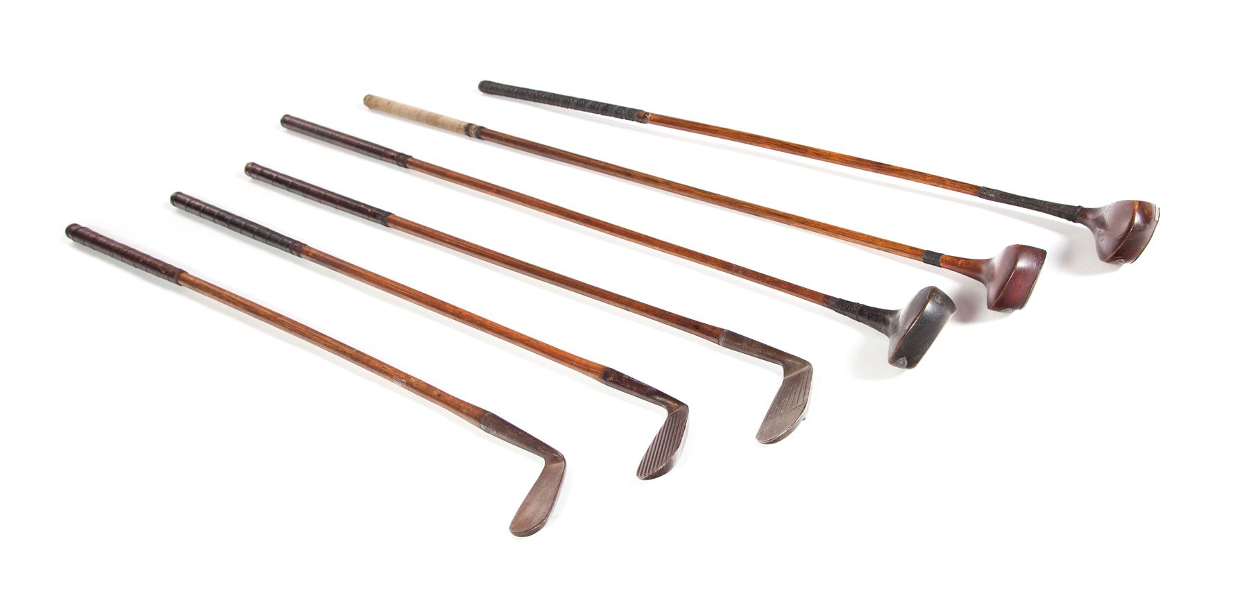 Appraisal: SIX VINTAGE GOLF CLUBS First half- th century Grouping of