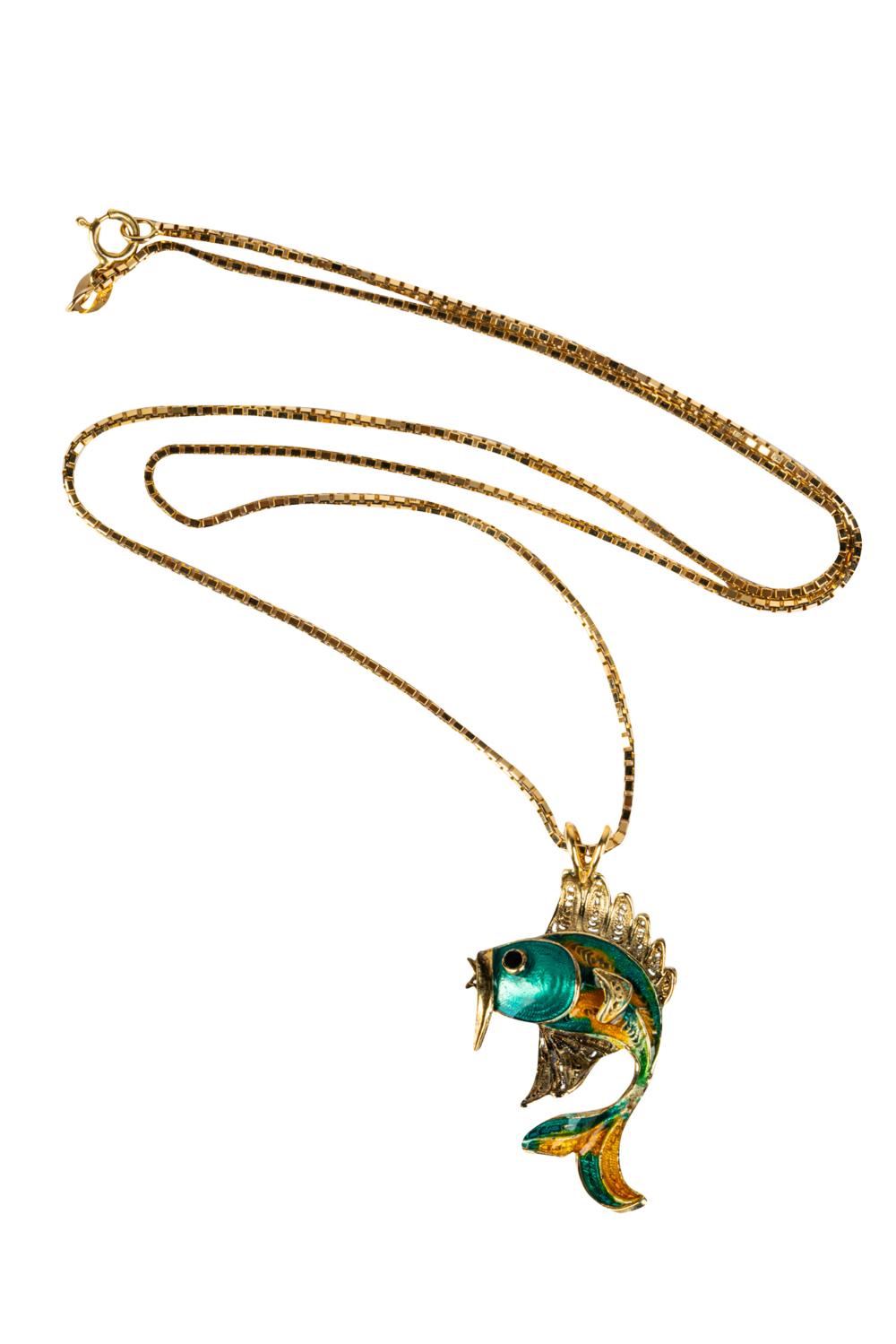 Appraisal: KARAT GOLD ENAMEL FISH PENDANT NECKLACEthe fish with green and