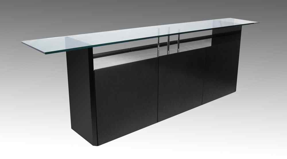 Appraisal: HIGH STYLE ITALIAN BLACK LAMINATE SIDEBOARD Glass top over high