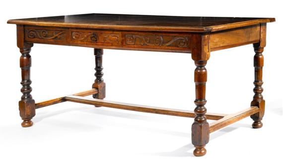 Appraisal: REFECTORY TABLE Baroque and later Switzerland Carved walnut Later H-shaped