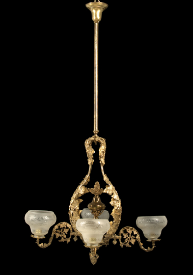 Appraisal: American Rococo Revival Gilt-Lacquered Brass Four-Arm Gasolier third quarter th