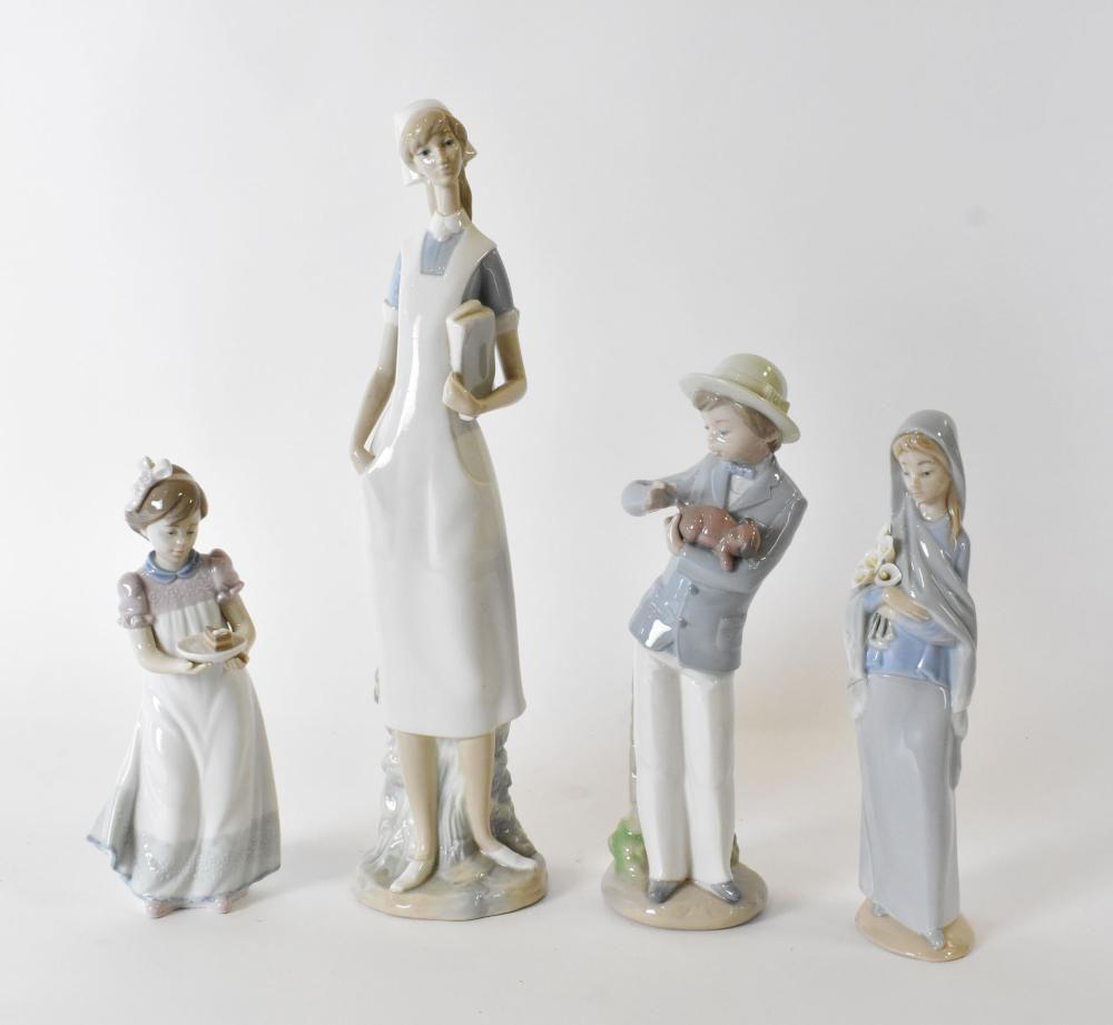 Appraisal: THREE LLADRO PORCELAN FIGURES AND AN NAO FIGUREAll marked Comprising