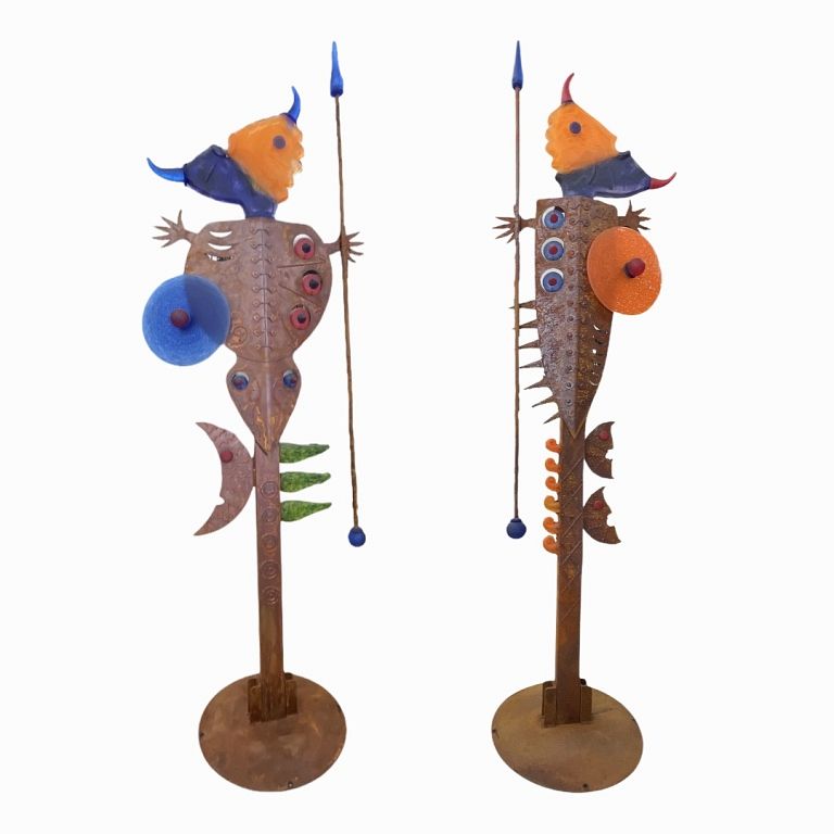 Appraisal: Pair of Life Size Metal And Art Glass Sculpture Pair