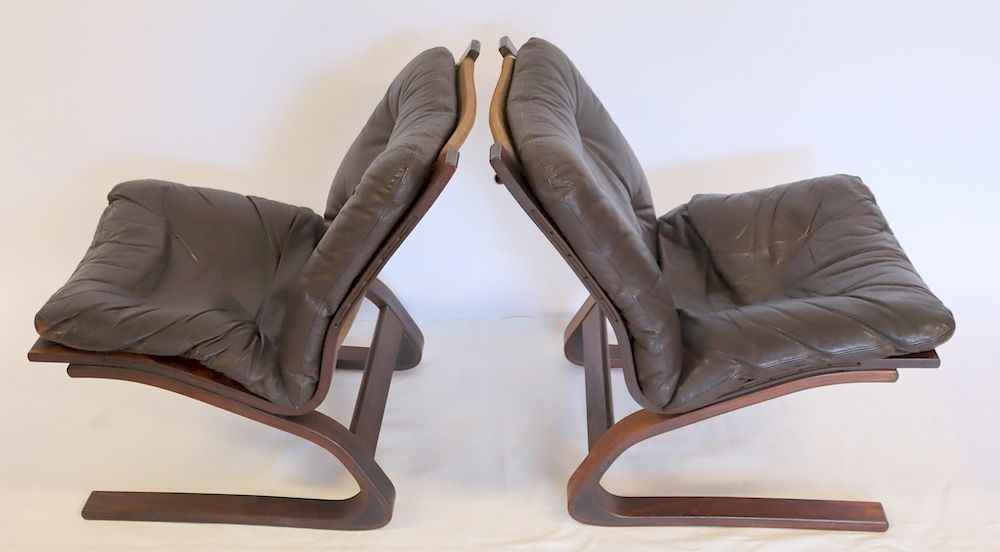 Appraisal: MIDCENTURY Pair Of Rosewood And Leather Chairs From a Mt