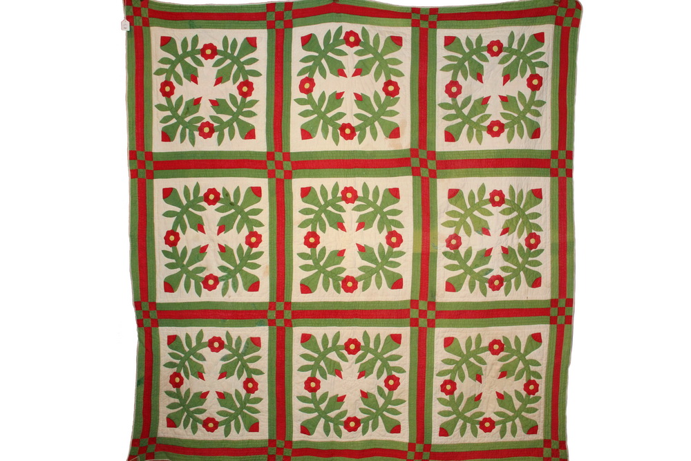 Appraisal: COTTON APPLIQUE QUILT - square - th c Maine Summer