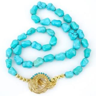 Appraisal: Single Strand Turquoise Beaded Necklace with k Victorian Pin Brooch