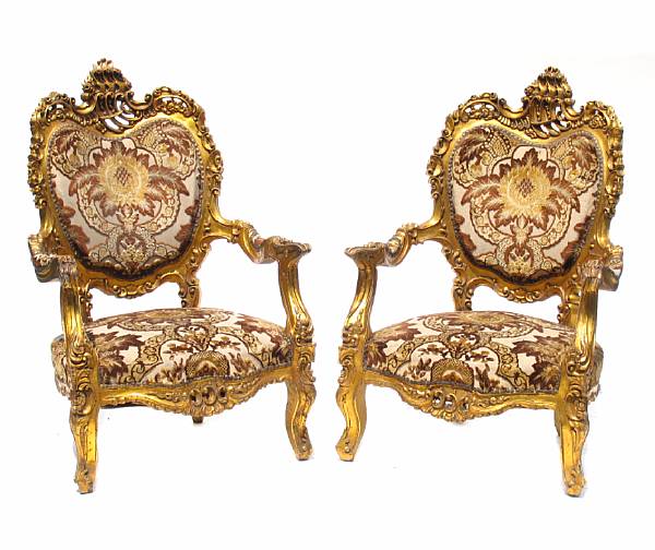 Appraisal: A pair of Louis XV style gilt fauteuil height in