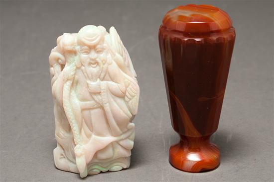 Appraisal: Chinese carved agate seal handle and a Chinese carved opal