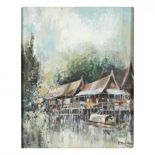 Appraisal: M L POUM MALAKOUL THAI-FRENCH - THAI WATER VILLAGE SCENE