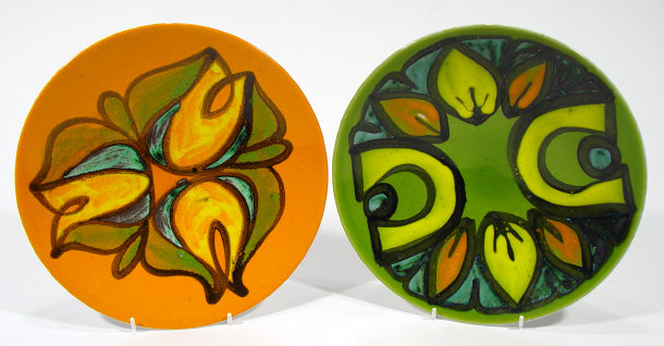 Appraisal: Two Poole pottery Delphis bowls with multi coloured abstract decoration