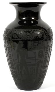 Appraisal: ATTR SINCLAIRE GLASS ACID-CUT BLACK VASE TH C H Attributed