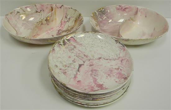 Appraisal: Sasha Brastoff mottled pink and gold dishes including ten plates